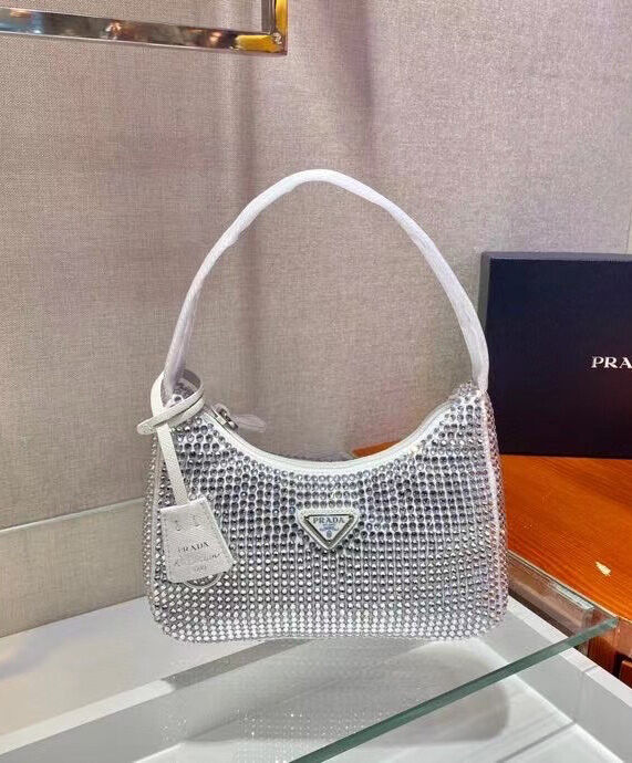 Prada Satin Mini-Bag With Artificial Crystals 1NE515 White