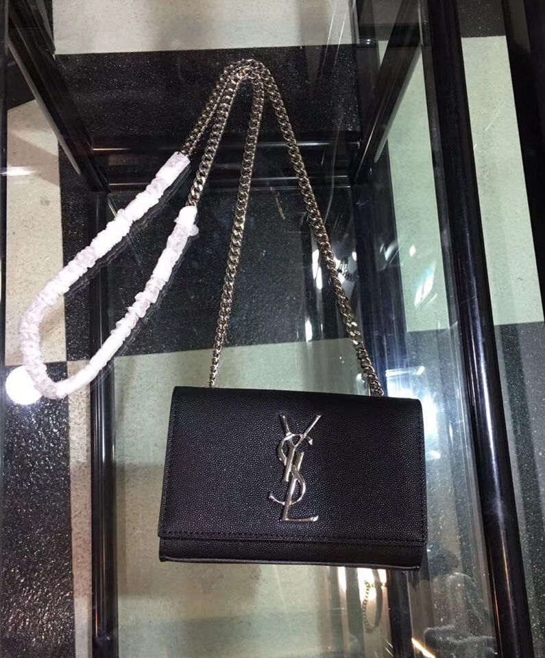 Saint Laurent Grain De Poudre Small Monogram Kate Satchel 452158 Black
