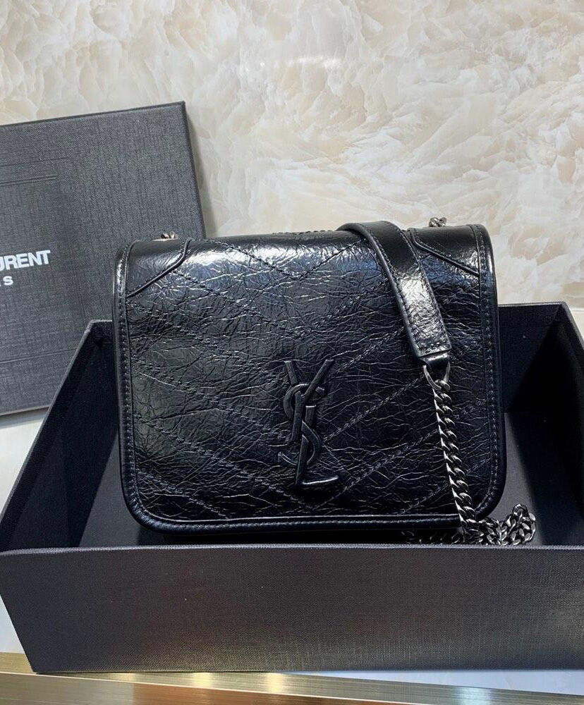 Saint Laurent Niki Chain Wallet In Crinkled Vintage Leather Black