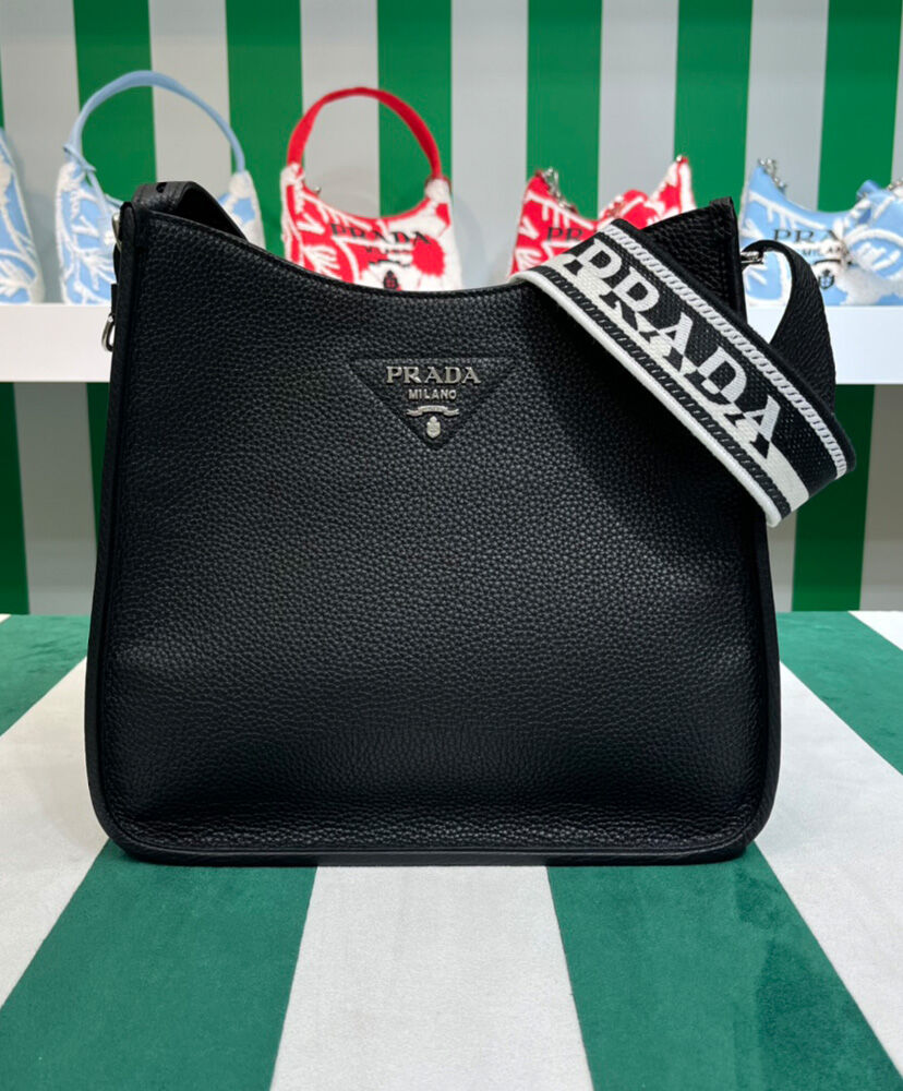 Prada Leather Hobo Bag 1BC073 Black