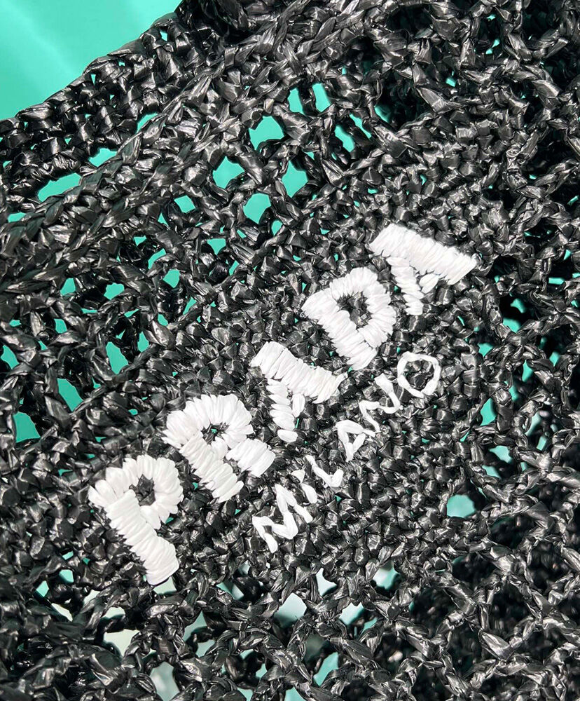 Prada Small Raffia Tote 1BG444 Black