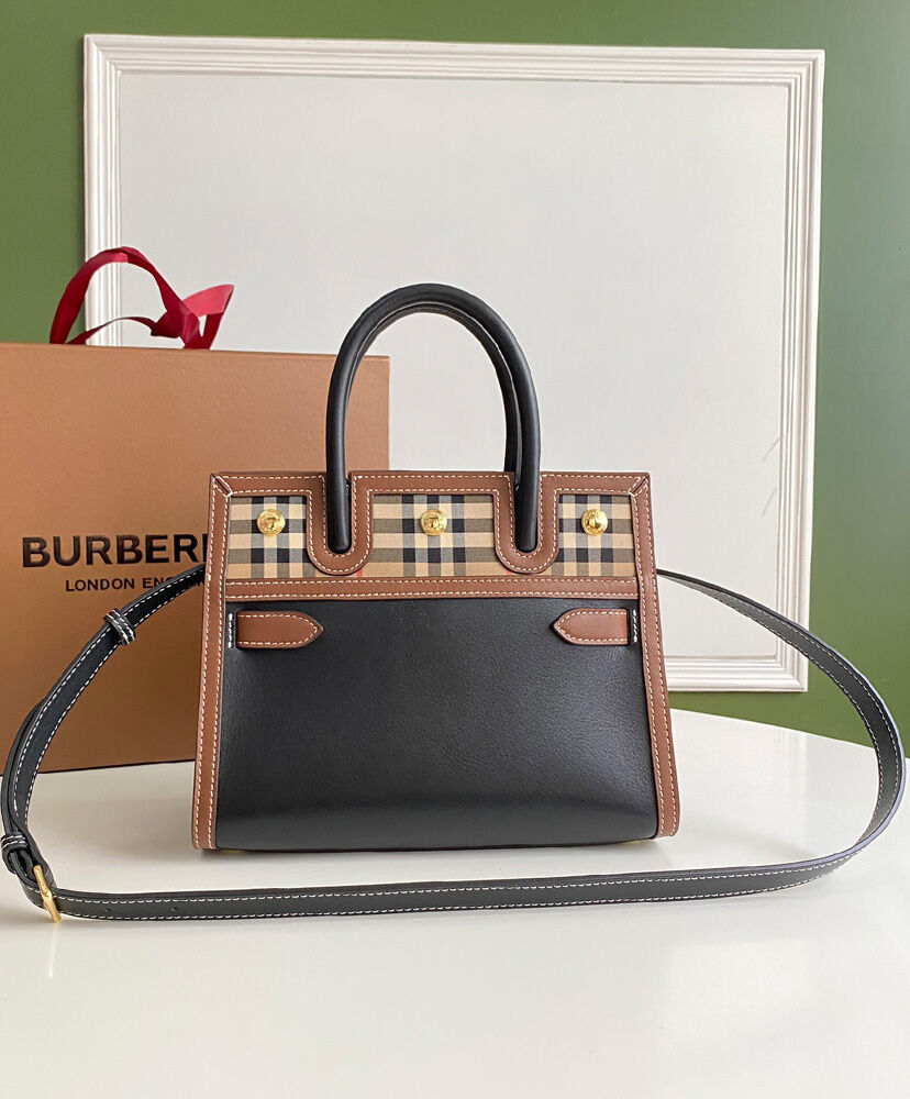 Burberry Mini Vintage Check Two-handle Title Bag Black