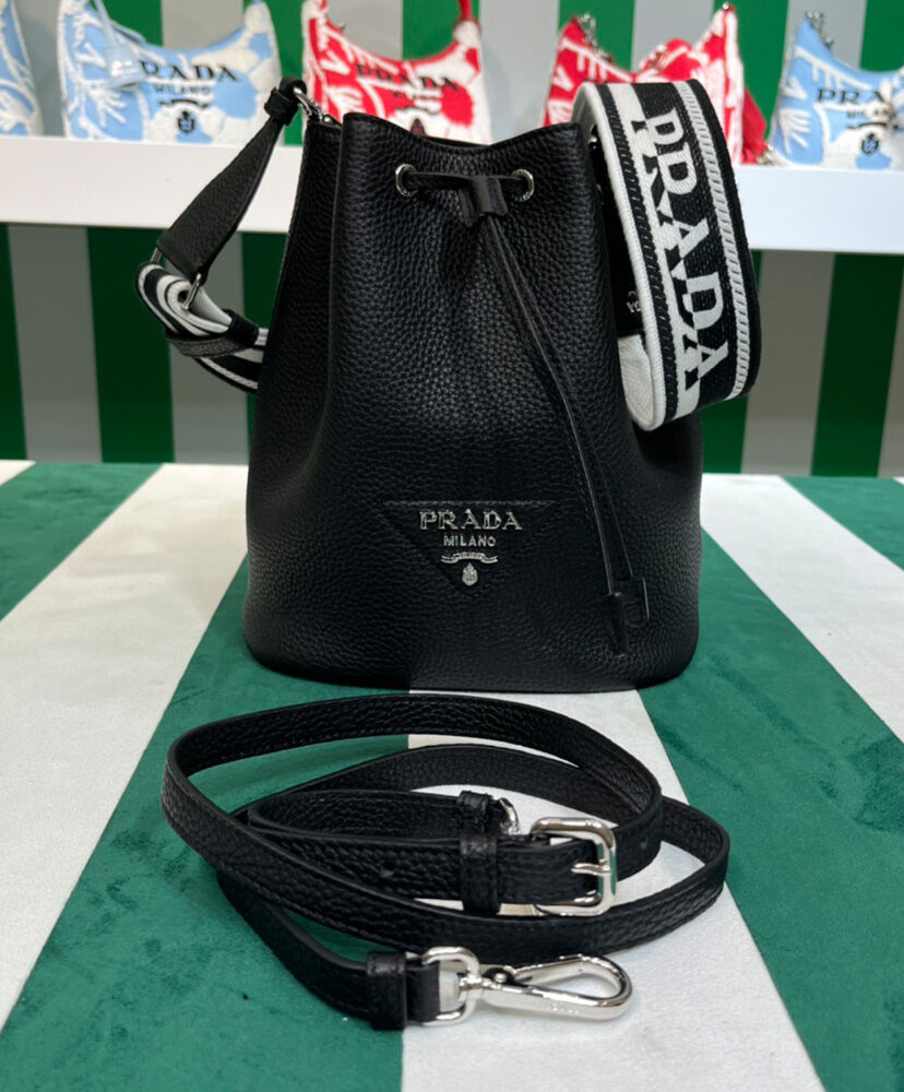 Prada Leather Bucket Bag 1BE060 Black