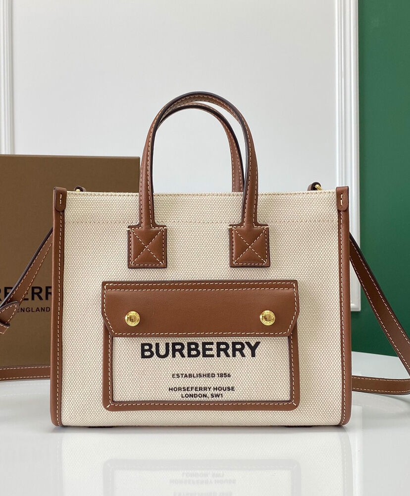 Burberry Two-tone Canvas And Leather Mini Freya Tote