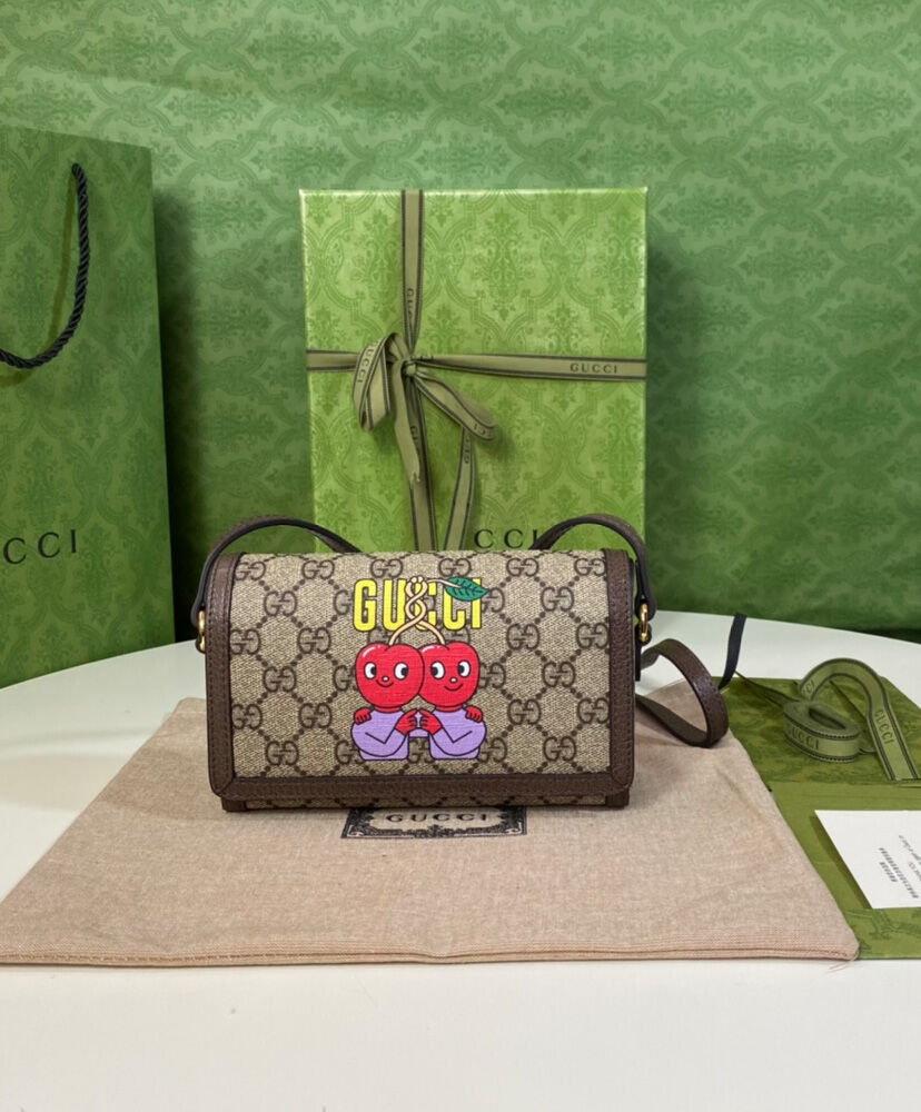 Gucci Cherry Print Mini Bag 700733 Dark Coffee