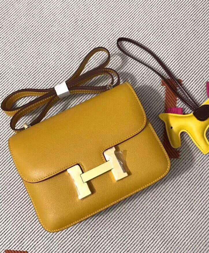 Hermes Epsom Constance 24cm Palladium Hardware Yellow