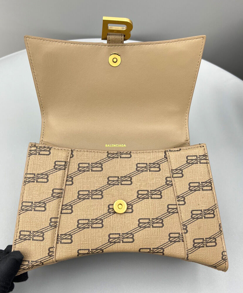 Balenciaga Hourglass Small Handbag BB Monogram Coated Canvas Apricot