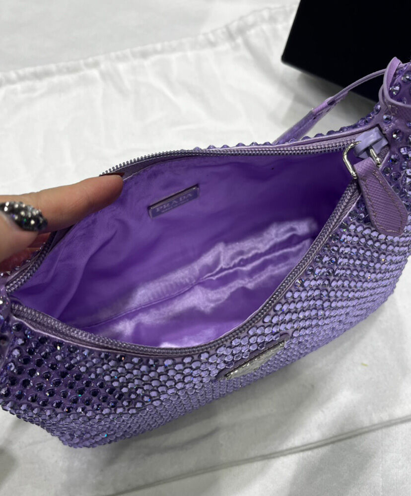 Prada Satin Mini-bag With Artificial Crystals Purple