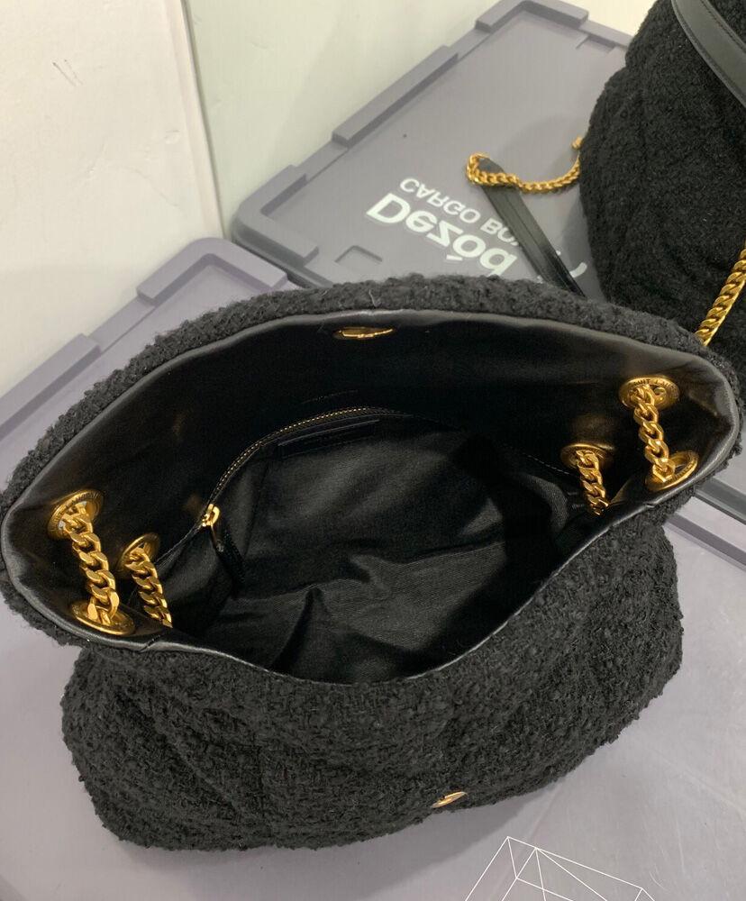 Saint Laurent Puffer Small Quilted Tweed Bag 577476 Black