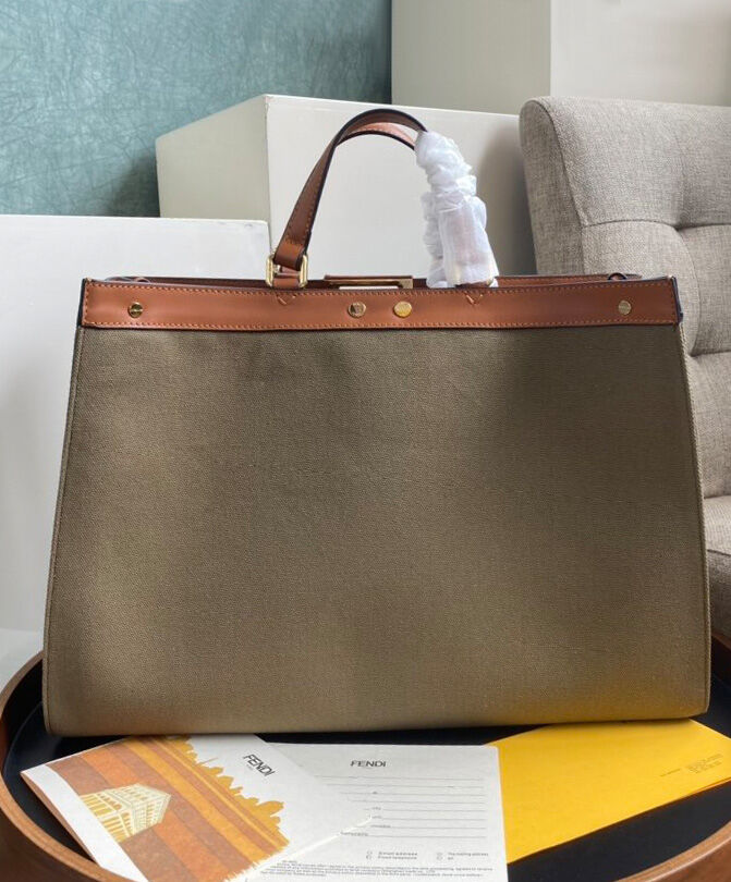 Fendi Peekaboo X-tote Canvas bag 8BH374 Khaki