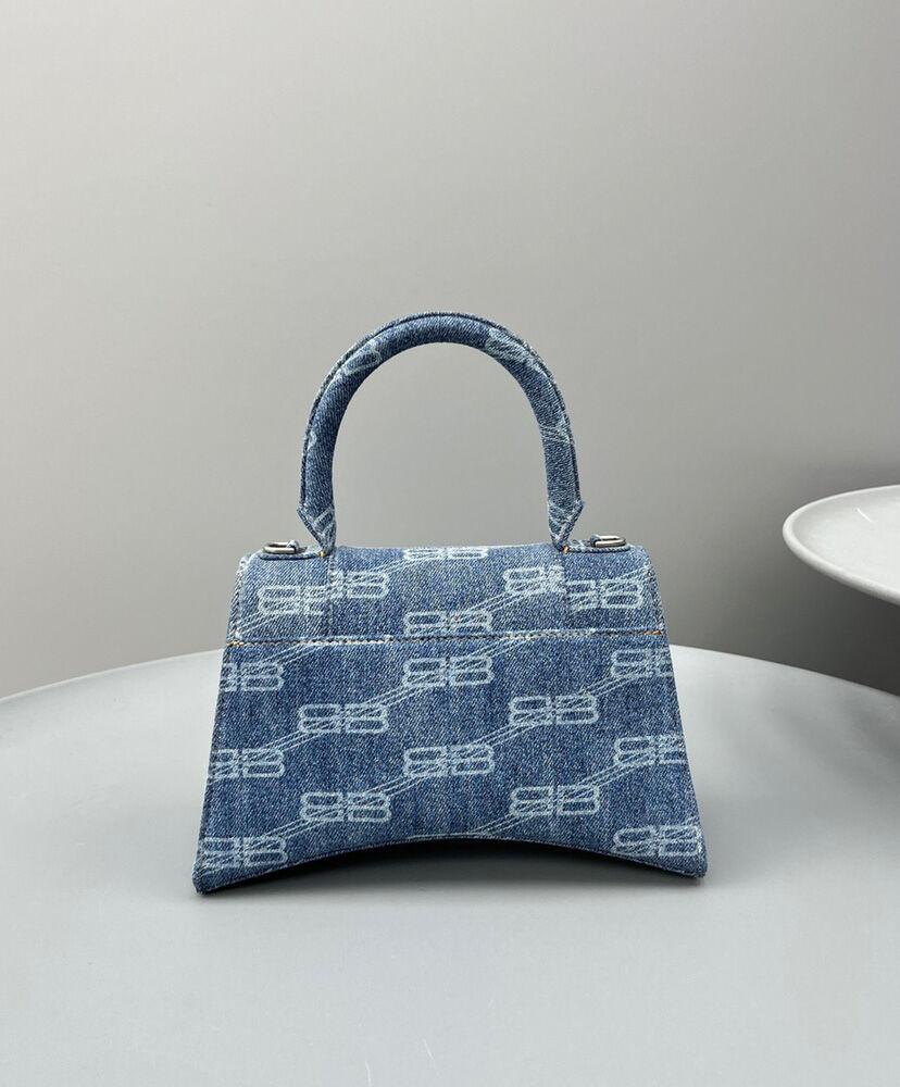 Balenciaga BB Monogram Hourglass Small Bleached Denim Tote Blue