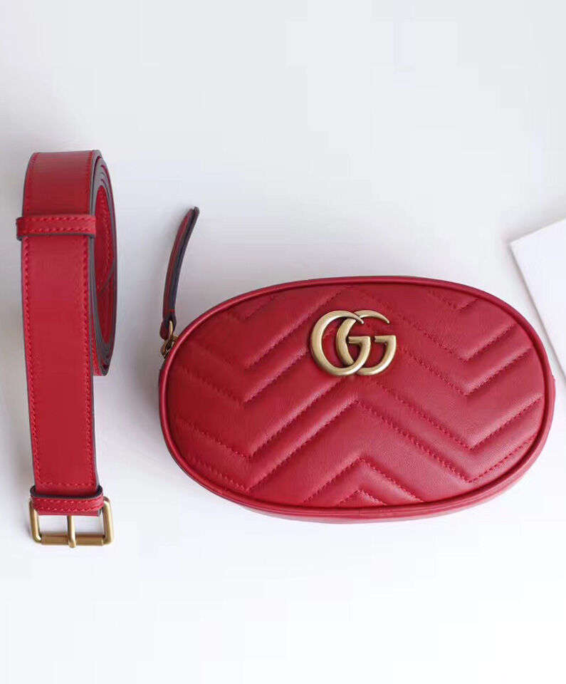 Gucci GG Marmont Matelasse Leather Belt Bag 476434 Red
