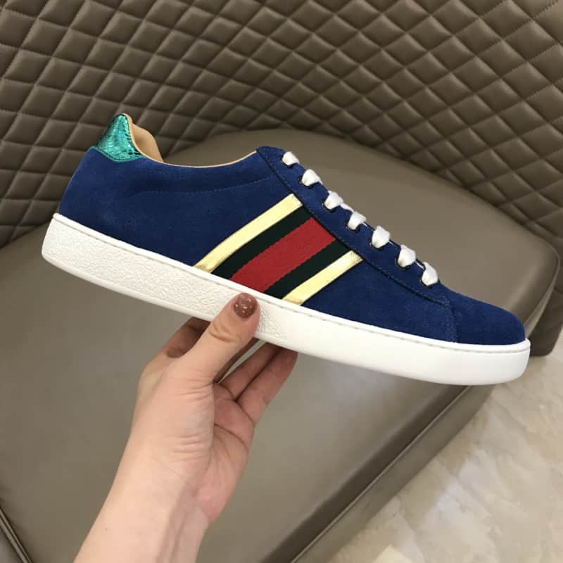 GUCCI ACE SNEAKER VELVET BLUE METALLIC STRIPE   GC40