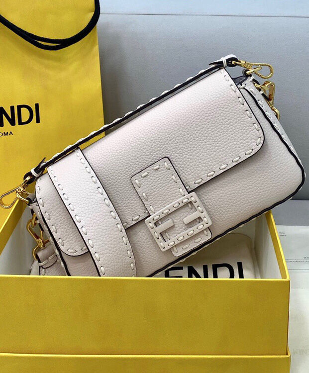 Fendi Baguette Full Grain Leather Bag 8BR600 Cream