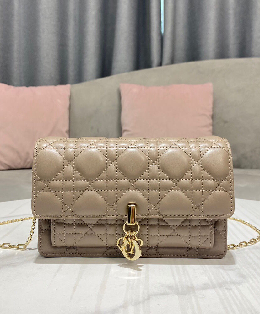 Christian Dior Lady Dior Chain Pouch Apricot