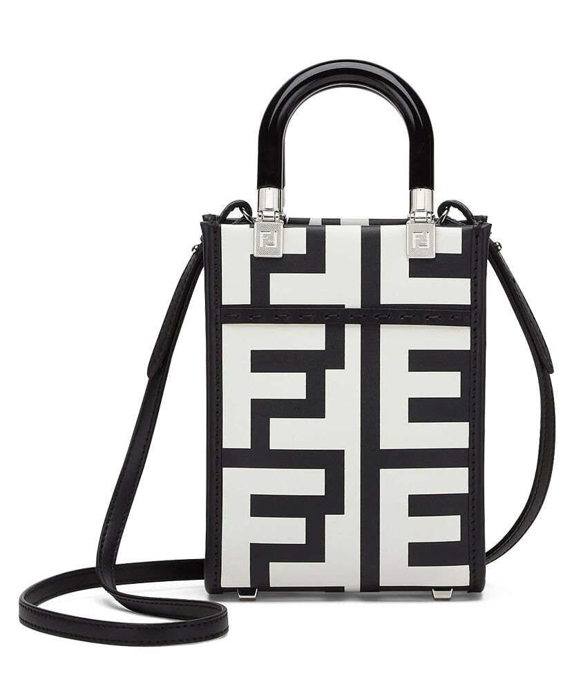 Fendi Mini Sunshine Shopper Two-tone printed leather Fendi Roma Capsule Mini-bag 8BS051 Black