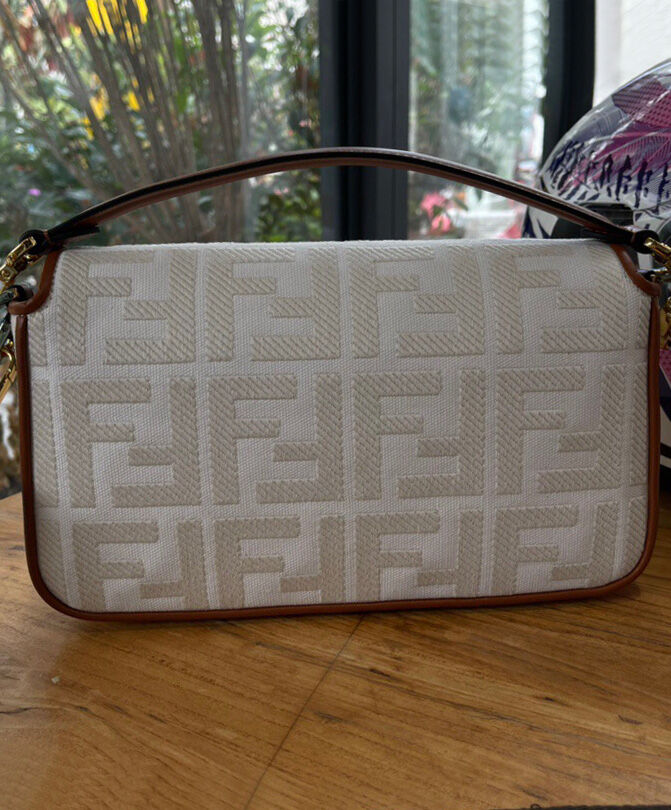 Fendi Baguette FF Canvas Bag 8BR600 Cream