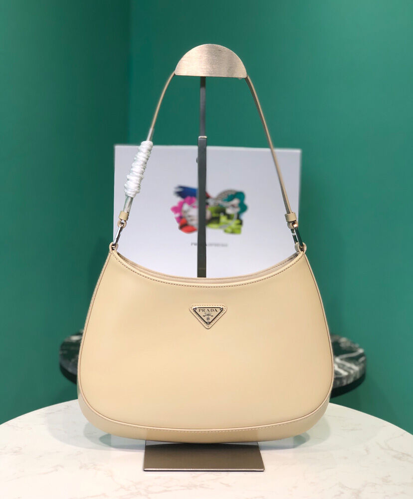 Prada Cleo Brushed Leather Shoulder Bag 1BC499 Apricot