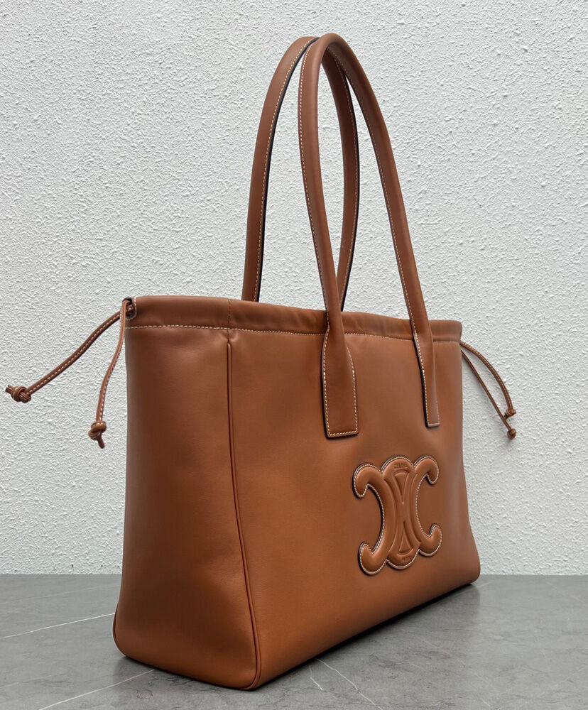 Celine Cabas Drawstring Cuir Triomphe In Smooth Calfskin Coffee
