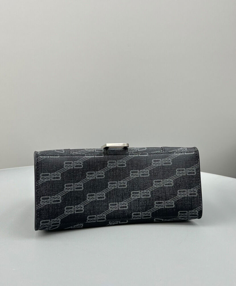 Balenciaga Hourglass Small Handbag BB Monogram Coated Canvas Black