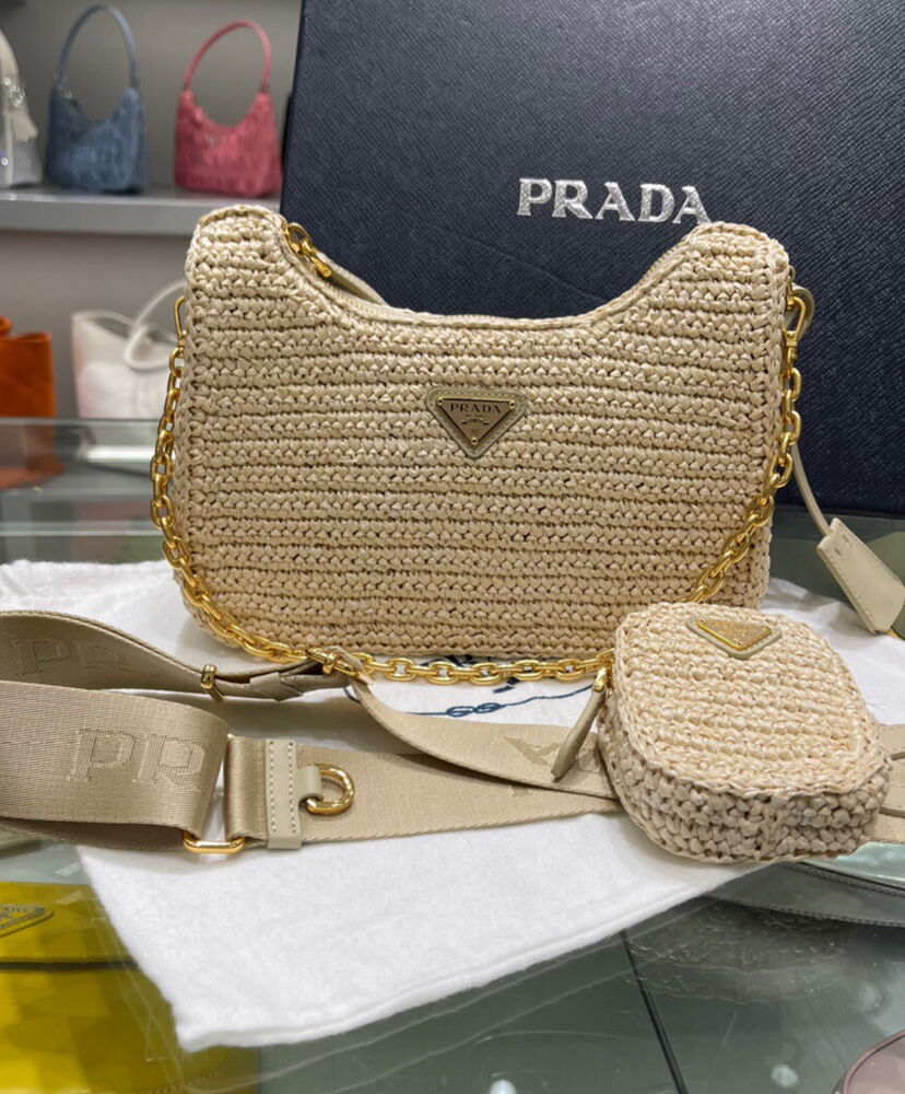 Prada Re-Edition 2005 Raffia Bag 1BH204 Apricot