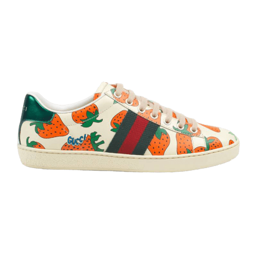 GUCCI ACE LEATHER SNEAKER WITH GUCCI STRAWBERRY PRINT   GC10