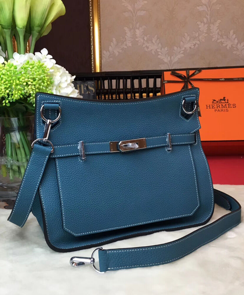 Hermes Jypsiere 28 Bag Togo Leather Blue
