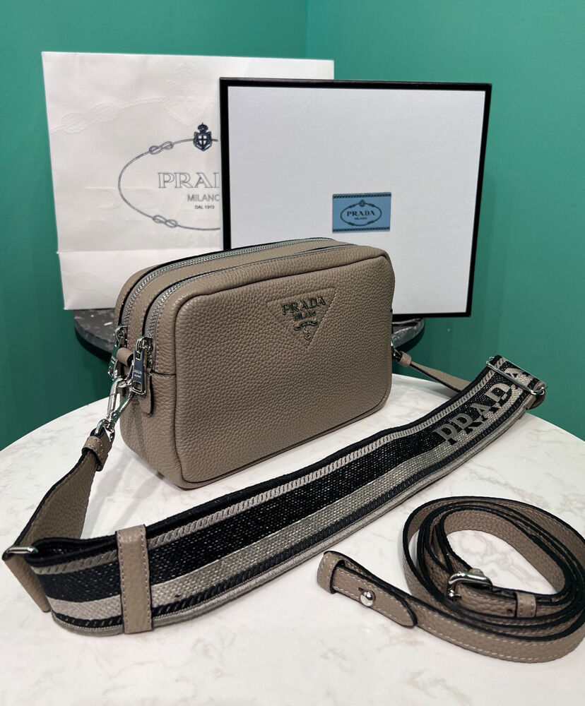 Prada Leather Bag With Shoulder Strap Cream Gray