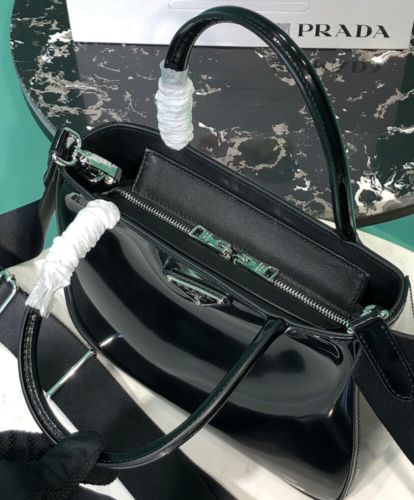 Prada Brushed Leather Handbag 1BA320 Black