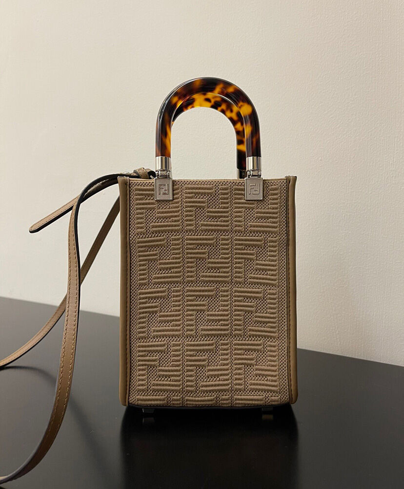 Fendi Mini Sunshine Shopper FF Fabric Mini Bag 8BS051 Gray