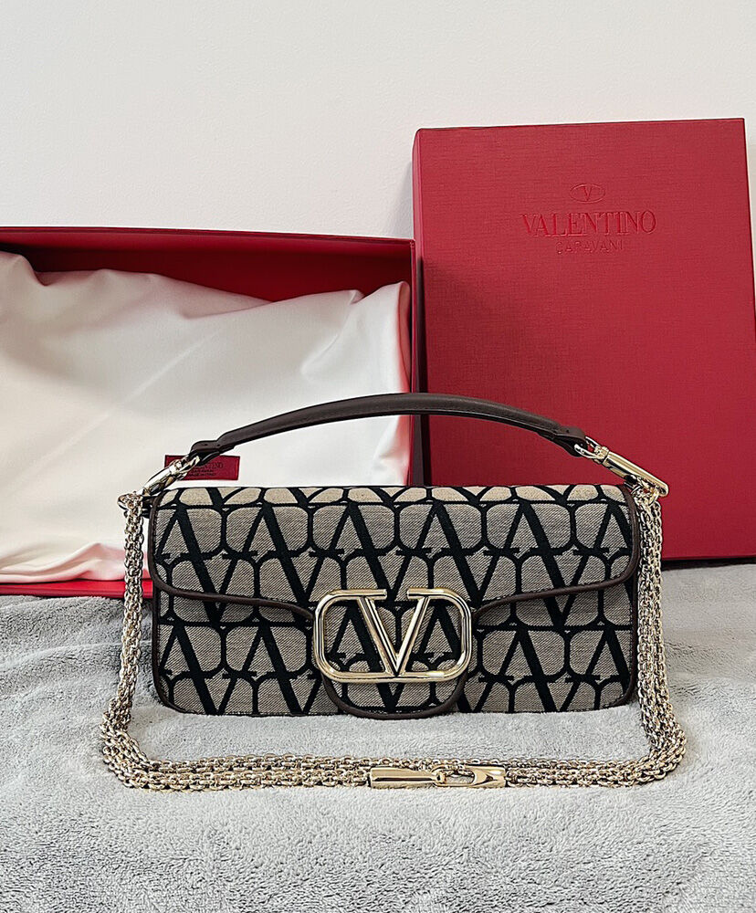 Valentino Loco Toile Iconographe Shoulder Bag Dark Coffee