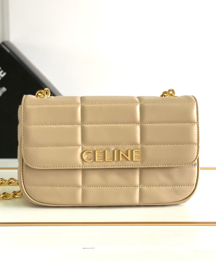 Celine Chain Shoulder Bag Matelasse Monochrome Apricot