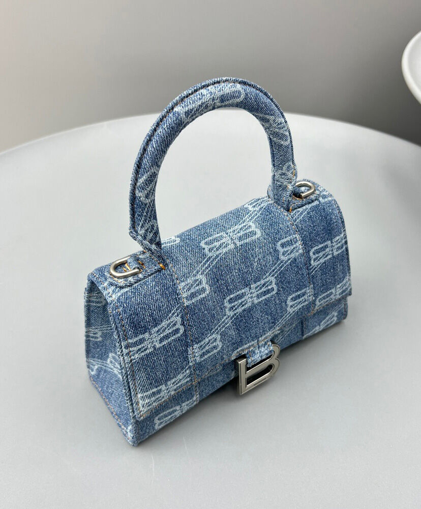 Balenciaga BB Monogram Hourglass XS Denim Tote Blue