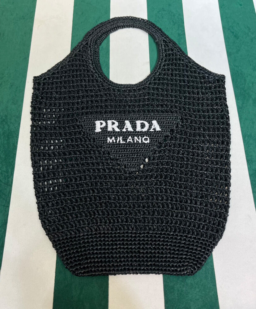 Prada Raffia Tote Bag Black