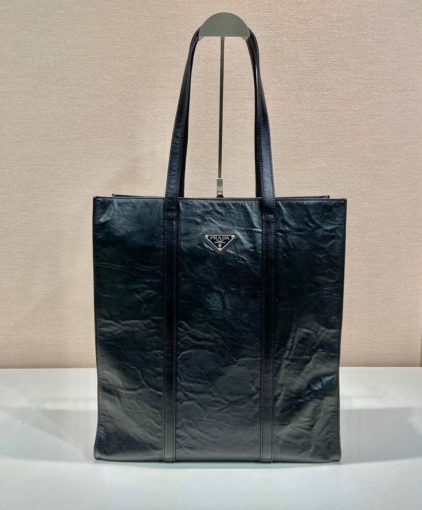 Prada Medium Antiqued Nappa Leather Tote Bag 1BG587 Black