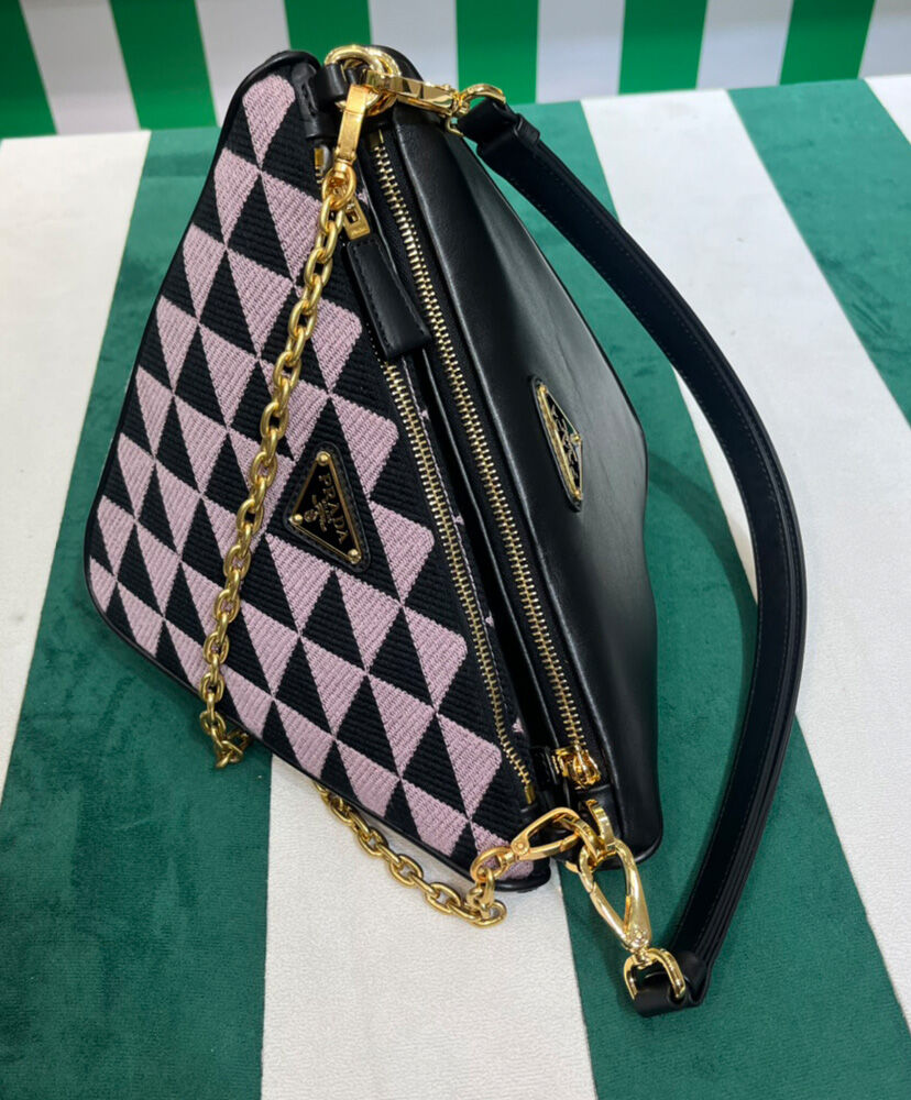 Prada Symbole Leather And Fabric Mini Bag 1BC176 Pink