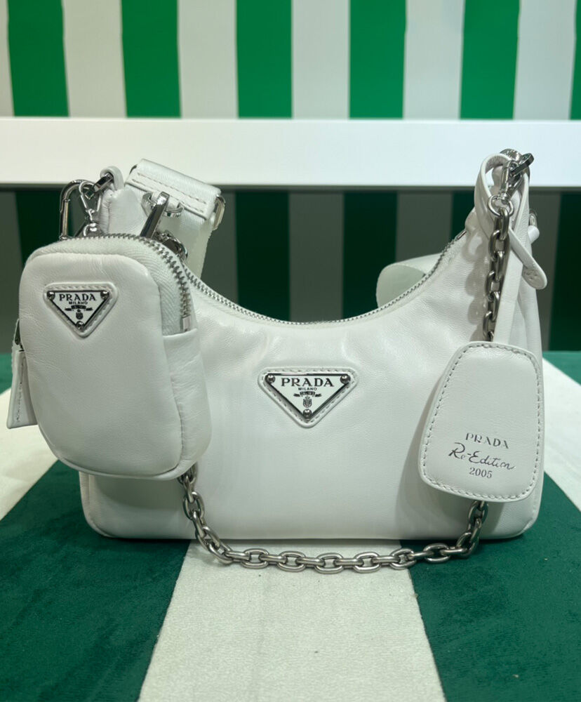 Prada Padded Nappa-leather Prada Re-Edition 2005 Shoulder Bag 1BH204 Cream