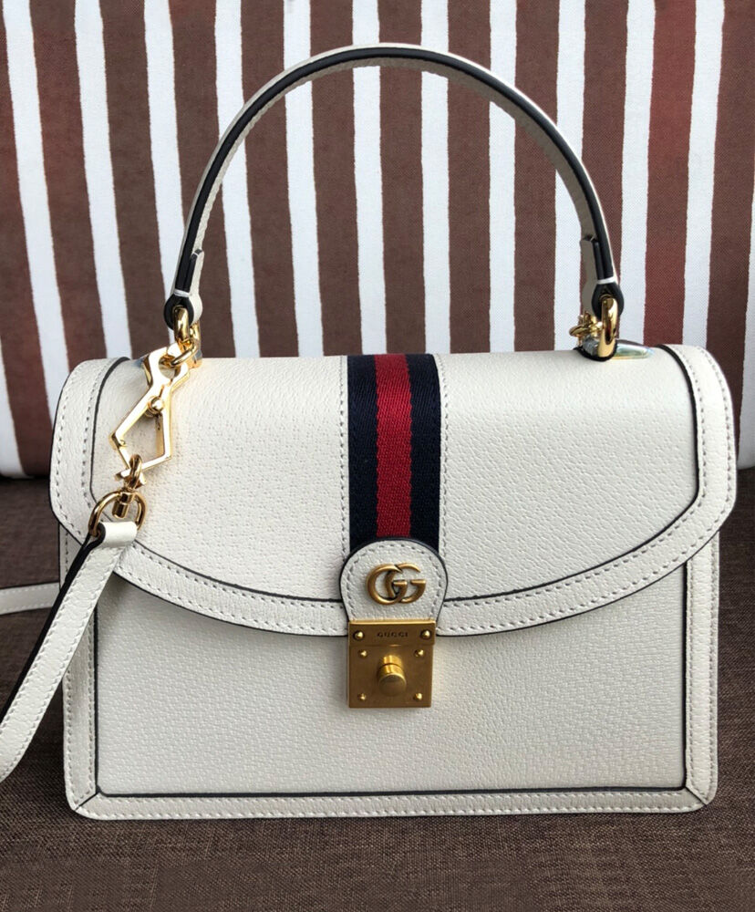Gucci Ophidia Small Top Handle Bag With Web 652683 White