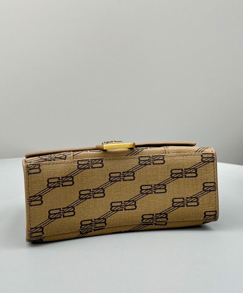 Balenciaga Hourglass XS Handbag BB Monogram Coated Canvas Apricot