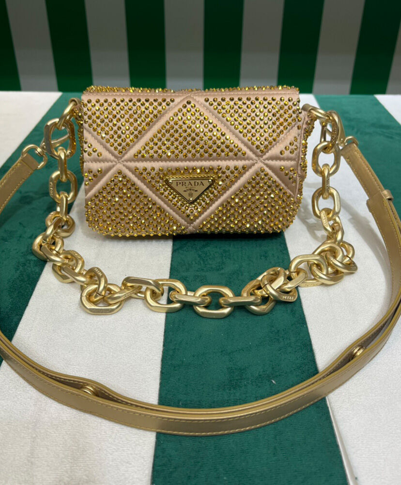 Prada Satin Mini-bag With Crystals 1BD329 Golden