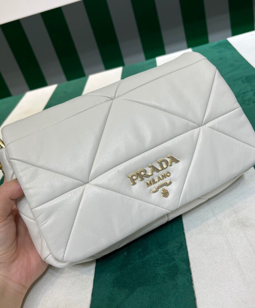 Prada System Nappa Patchwork Shoulder Bag 1BD328 White