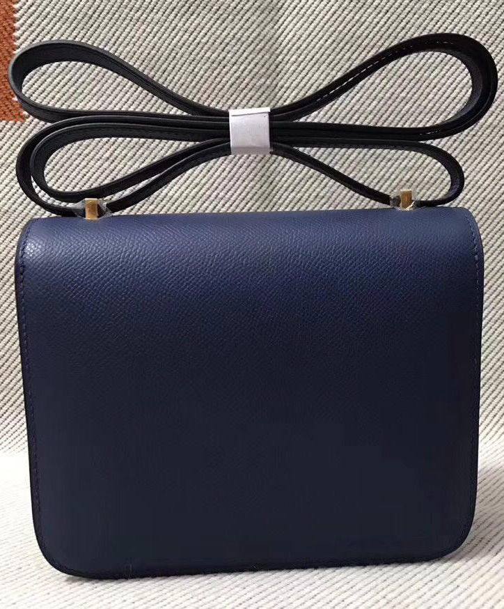 Hermes Epsom Constance 24cm Palladium Hardware Dark Blue