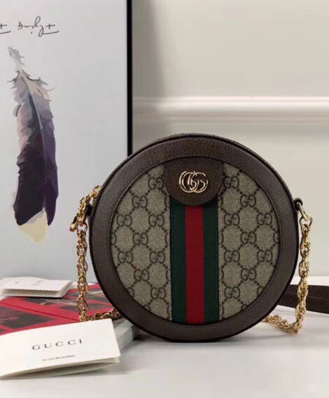 Gucci Ophidia mini GG round shoulder bag 550618 Dark Coffee