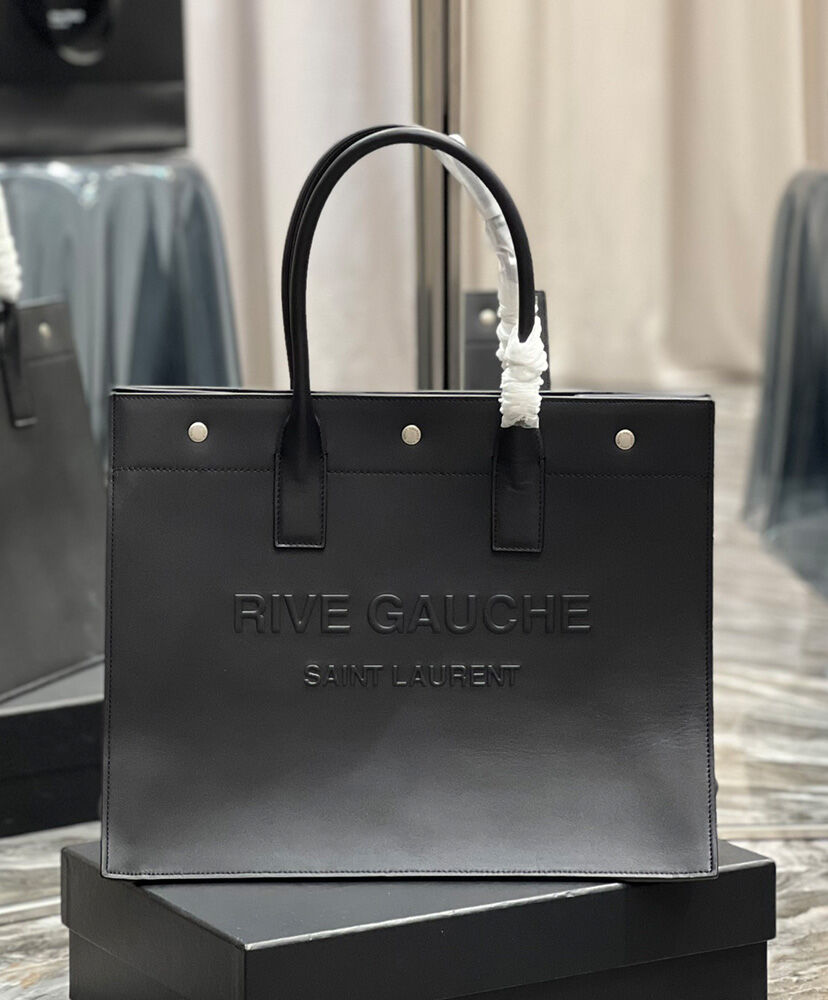 Saint Laurent Rive Gauche Small Tote Bag In Smooth Leather Black
