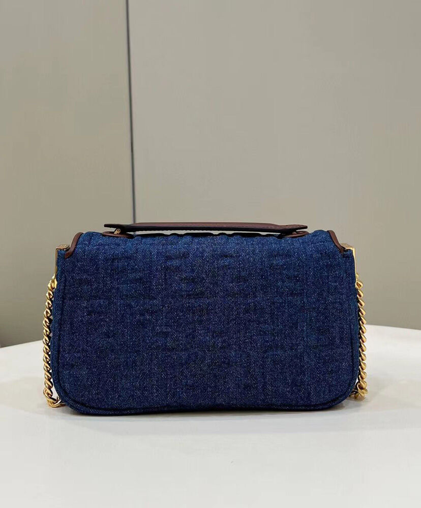 Fendi Baguette Chain Midi Denim Bag 8BR793 Blue