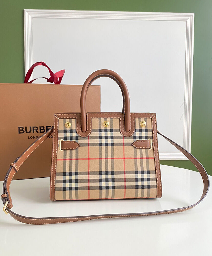Burberry Mini Vintage Check Two-handle Title Bag Coffee