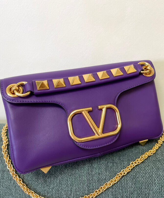 Valentino Stud Sign Nappa Shoulder Bag Purple