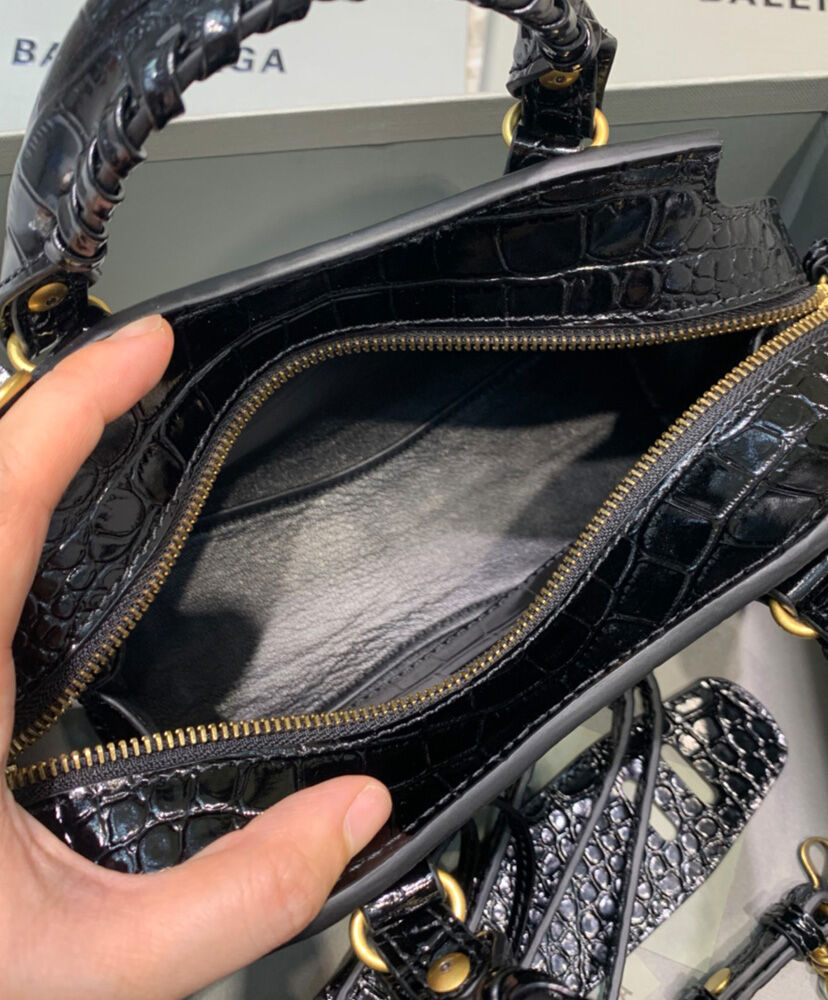 Balenciaga Neo Classic Xs Handbag Crocodile Embossed Black