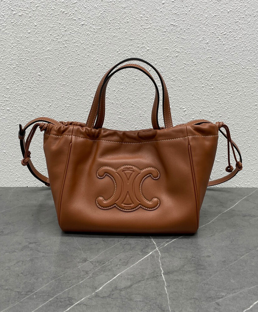 Celine Small Cabas Drawstring Cuir Triomphe In Smooth Calfskin Coffee
