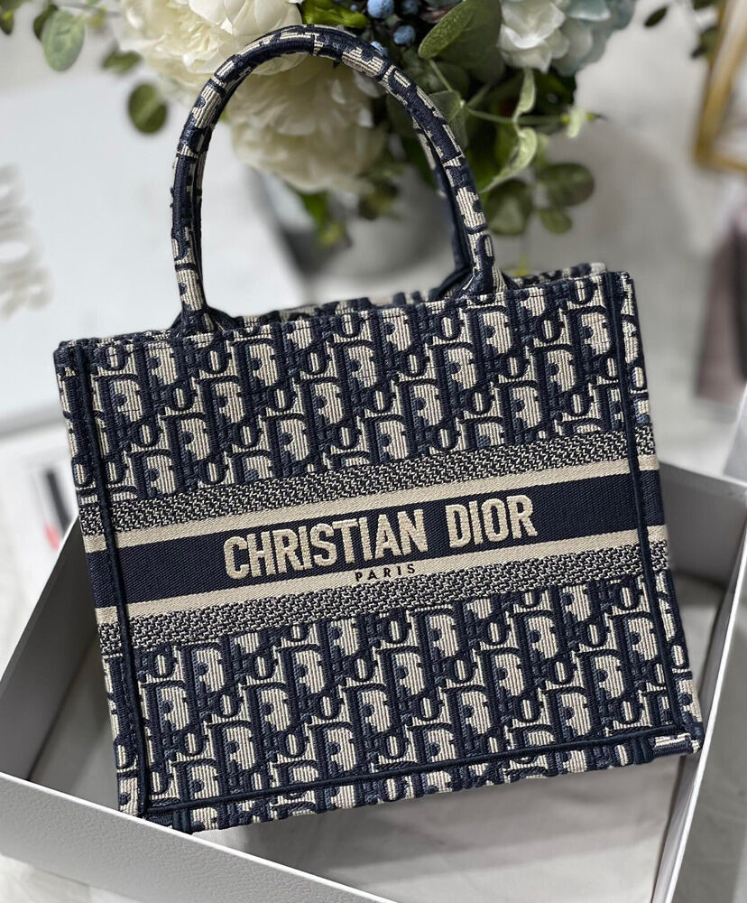 Christian Dior Small Dior Book Tote Dark Blue